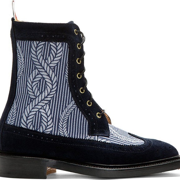 Thom Browne Other - Thom Browne Wingtip Blue Suede Anchor Boots SZ 12